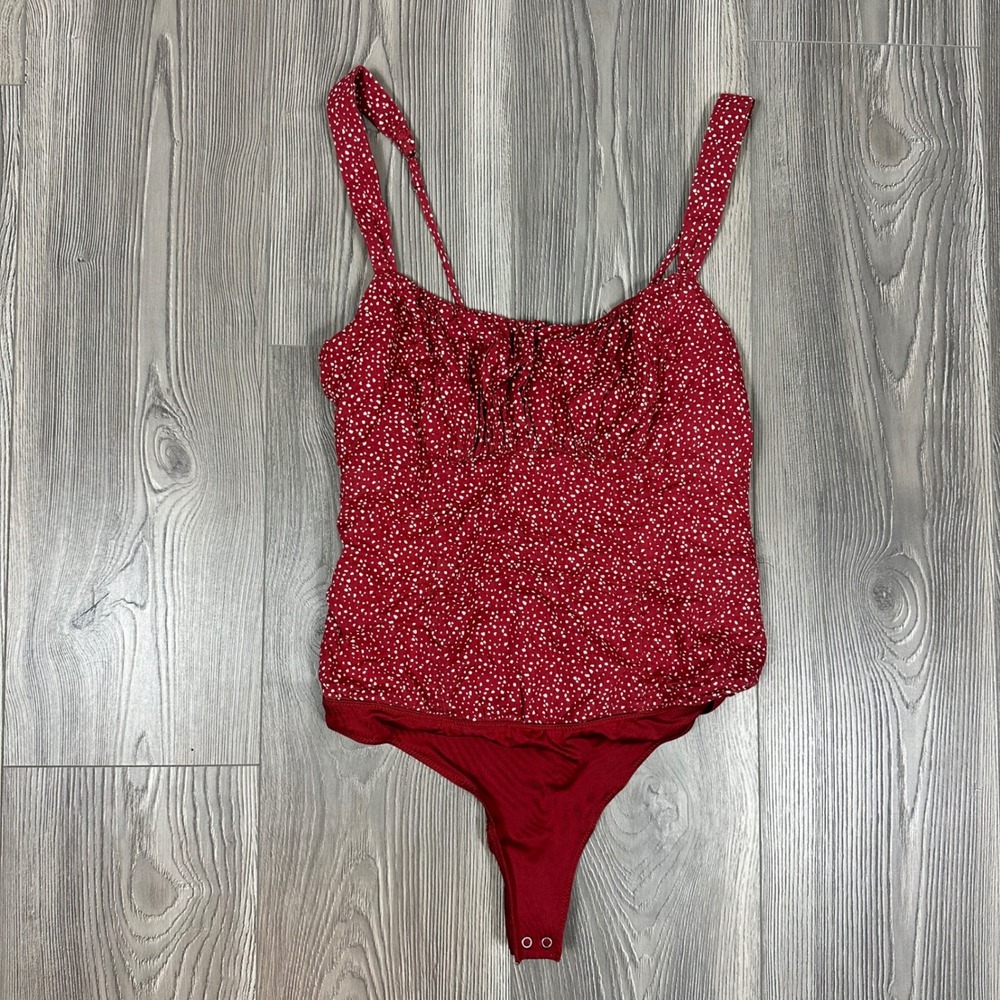 Abercrombie Maroon and White Ruched Top Bodysuit - SIZE S Cottagecore